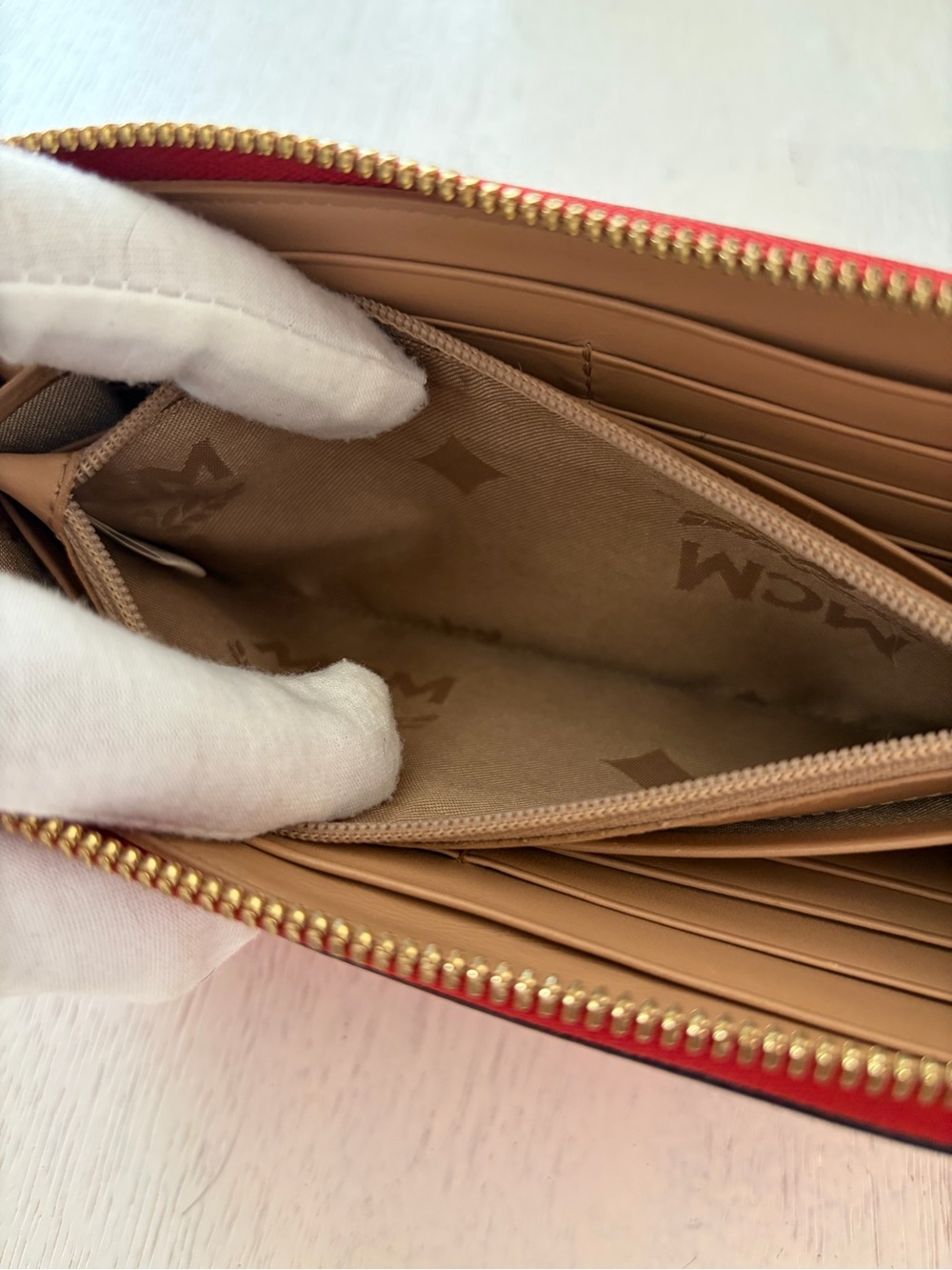 MCM Red Saffiano Zip-Around Continental Wallet - Picture 11 of 16